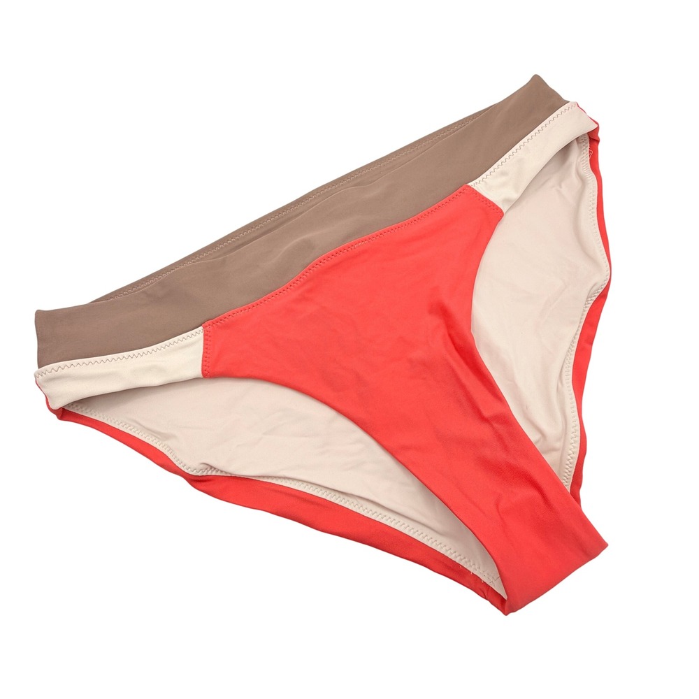 Athleta Baja Bound Bikini Bottom S Coral Tan White Swim Beachwear Resort Sporty